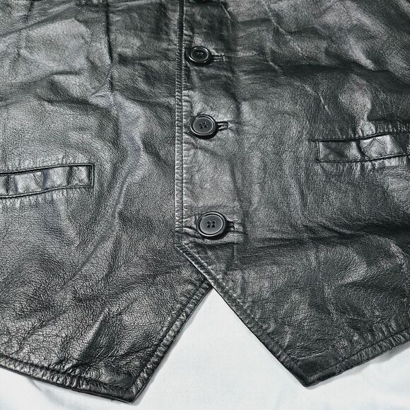 King Size Mens Leather Vest Black Size 2XL 100% Leather Button Close Pockets - Picture 11 of 12